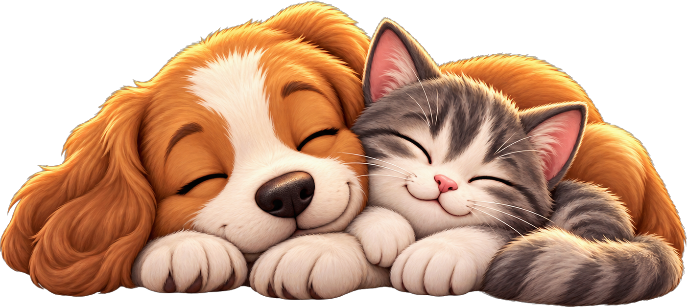 A rescued dog and cat sleeping together